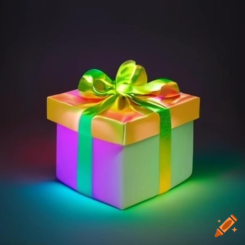 phosphorescent multicolored gift on white background