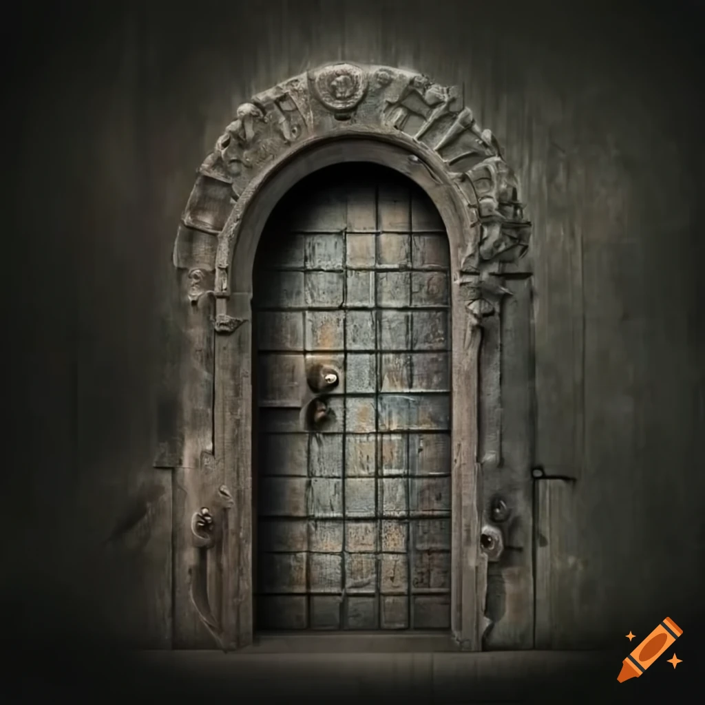 Image of a dungeon door with a number lock on Craiyon