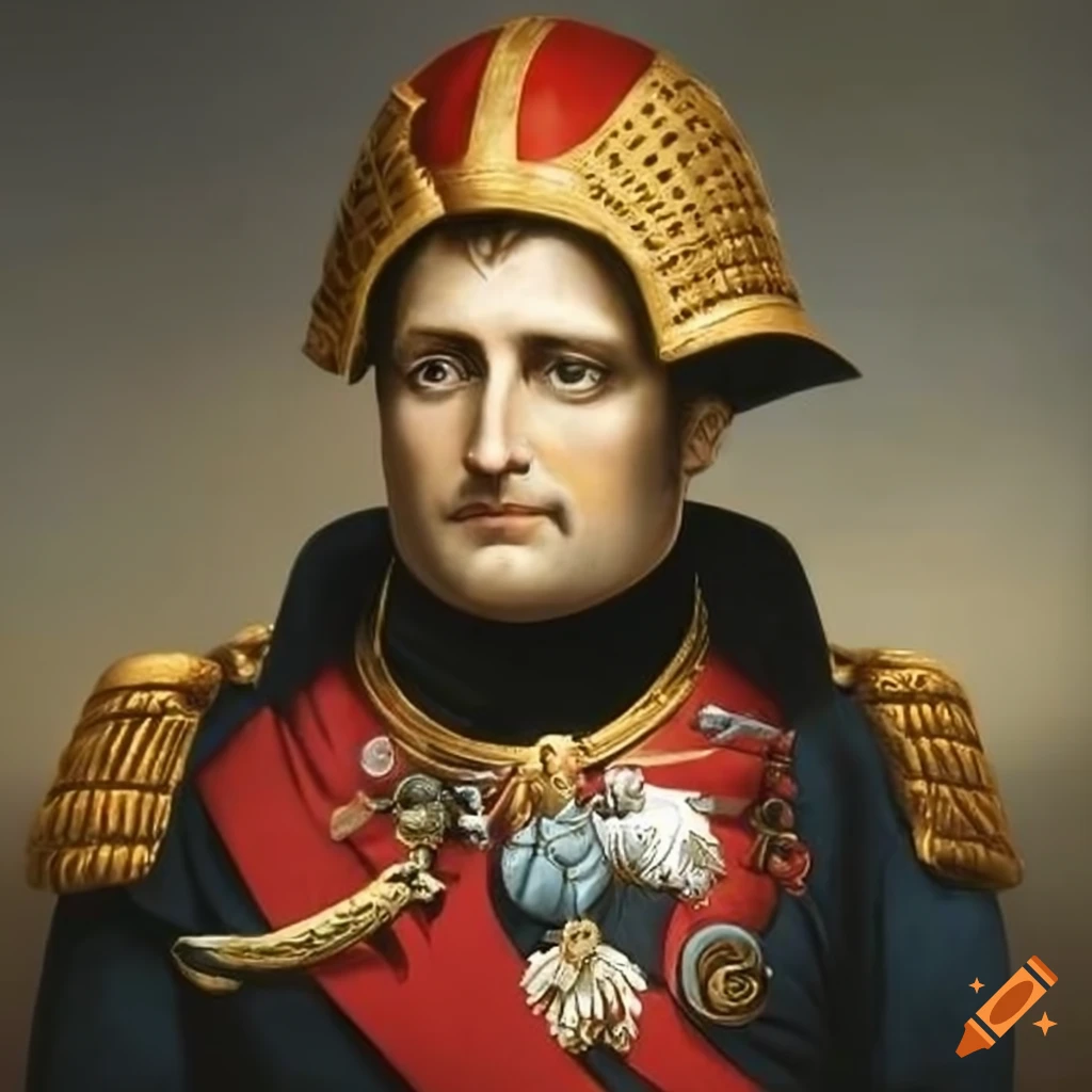 Portrait of napoleon bonaparte with a samurai helmet