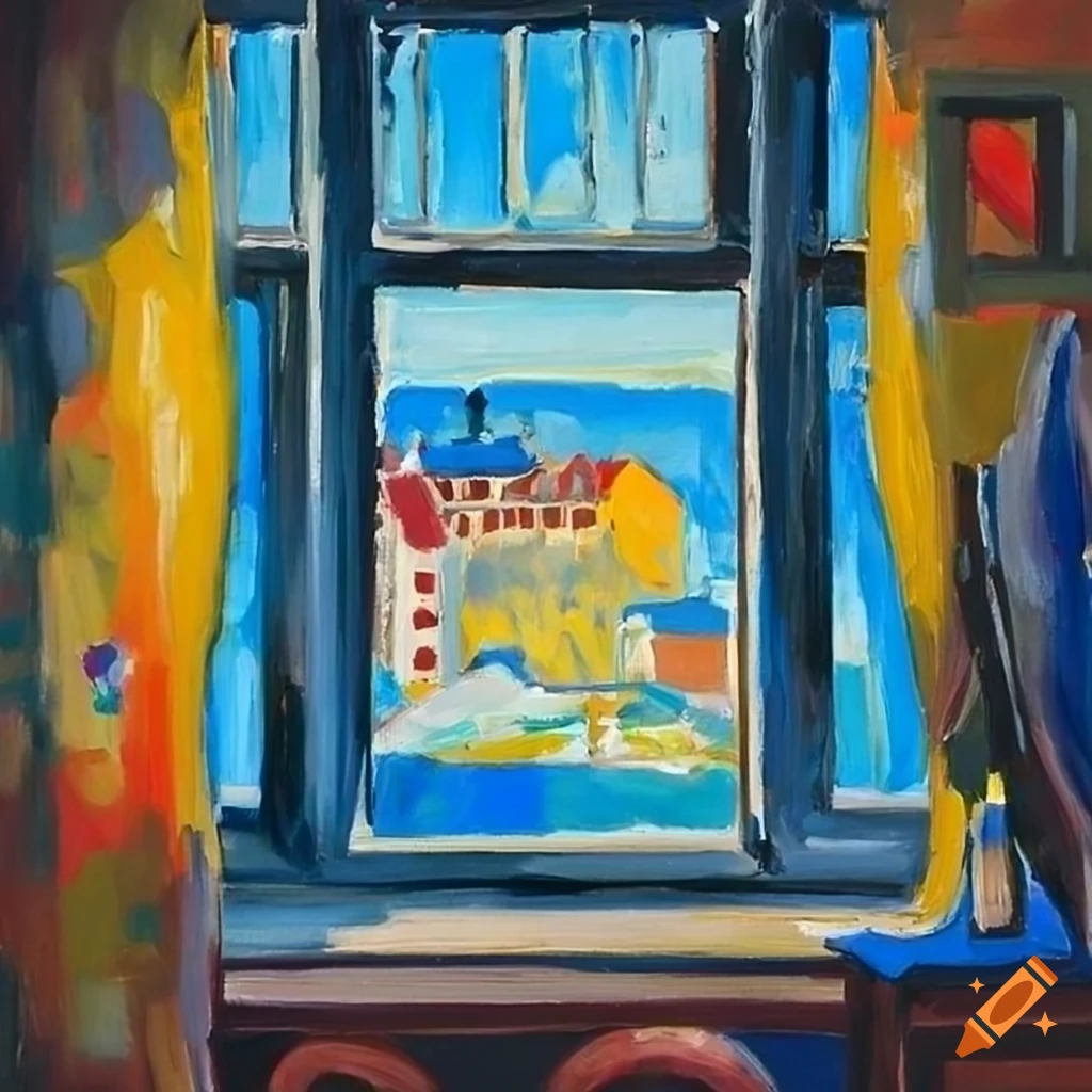 oil painting with visible brush strokes and open window view