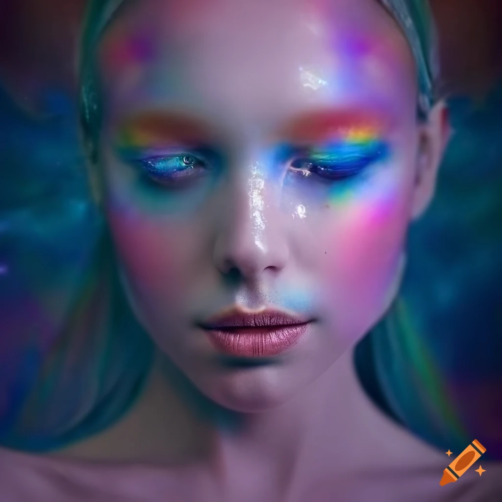 Cosmic portrait of a beautiful iridescent goddess