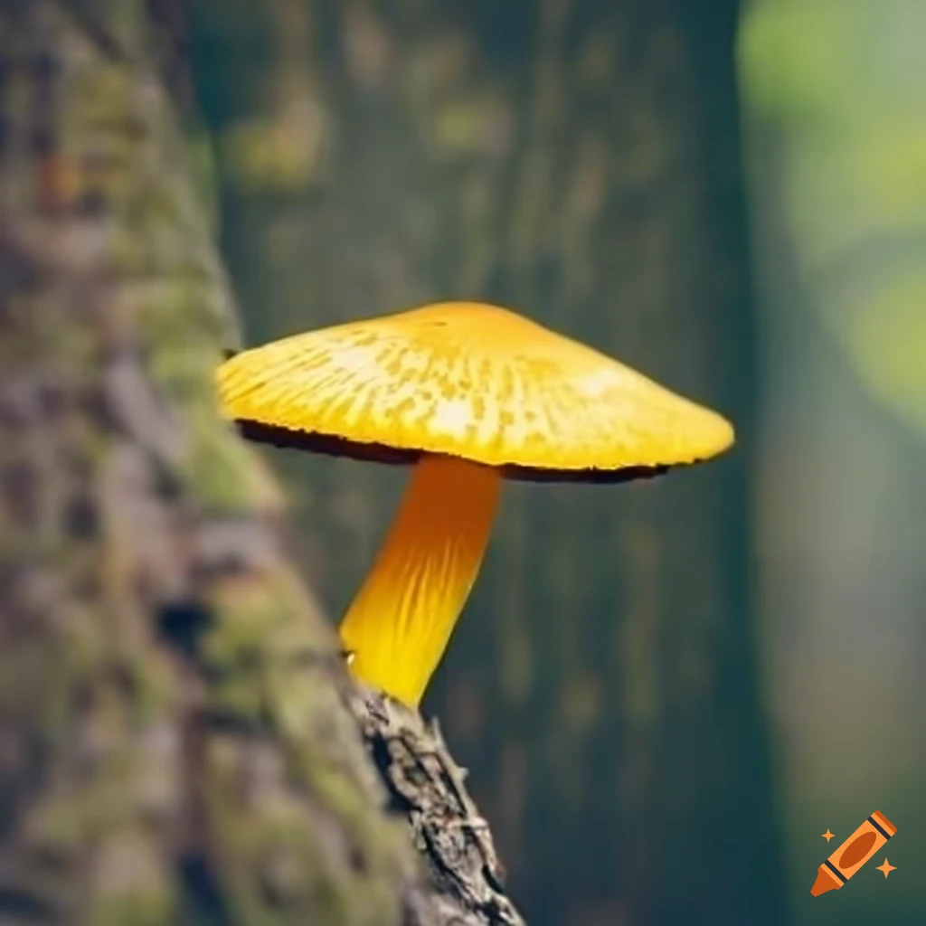 Yellow mushroom growing on a tree on Craiyon