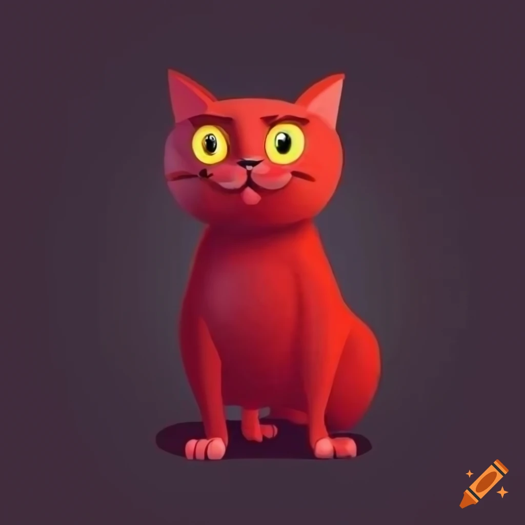 cartoon cat with red chaotic design on black background