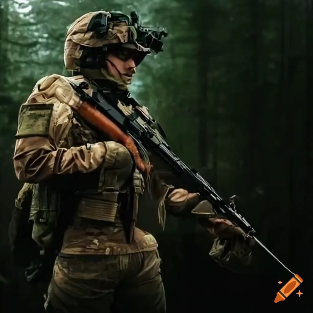 image of a soldier aiming a rifle in the woods
