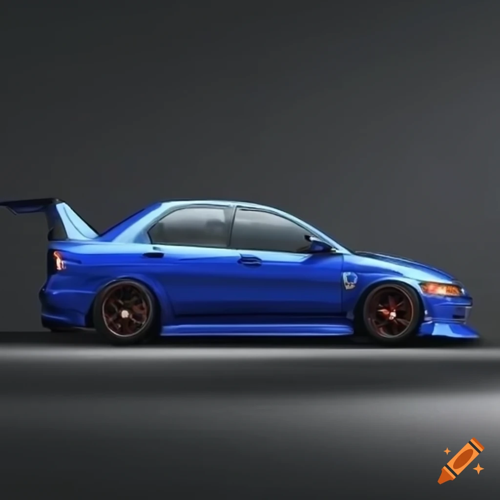 Blue evo 9 car from side view