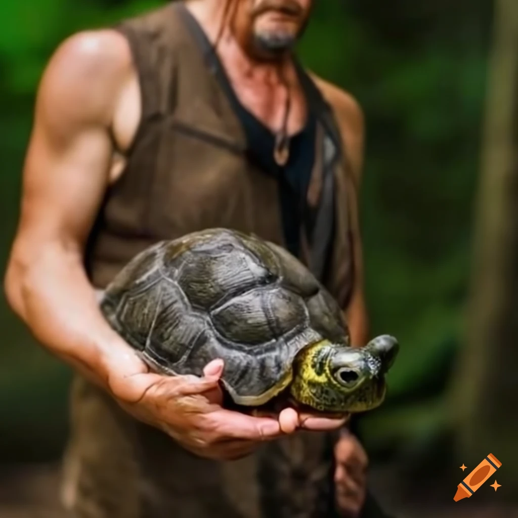 Daryl dixon holding a pet turtle