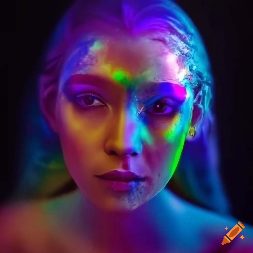 Cosmic portrait of a beautiful iridescent goddess on Craiyon