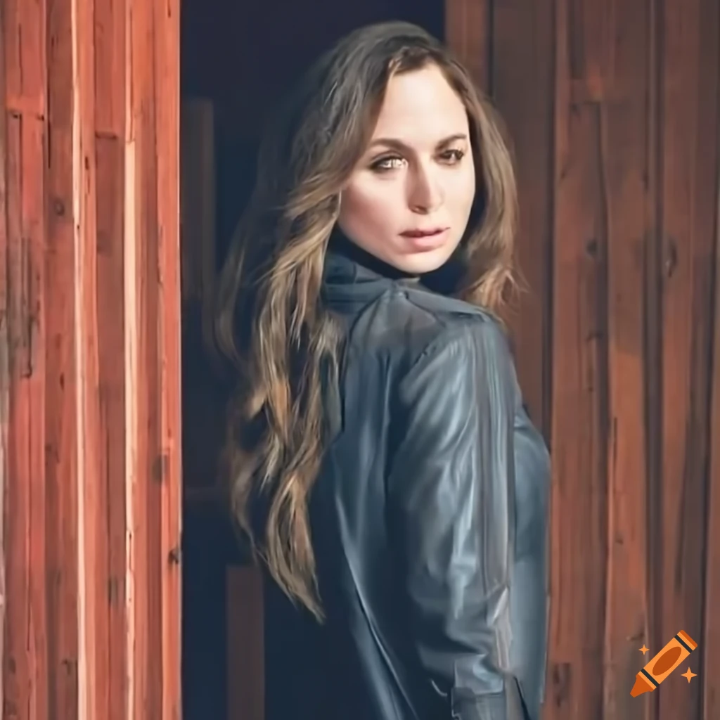 actress peeking through a barn door