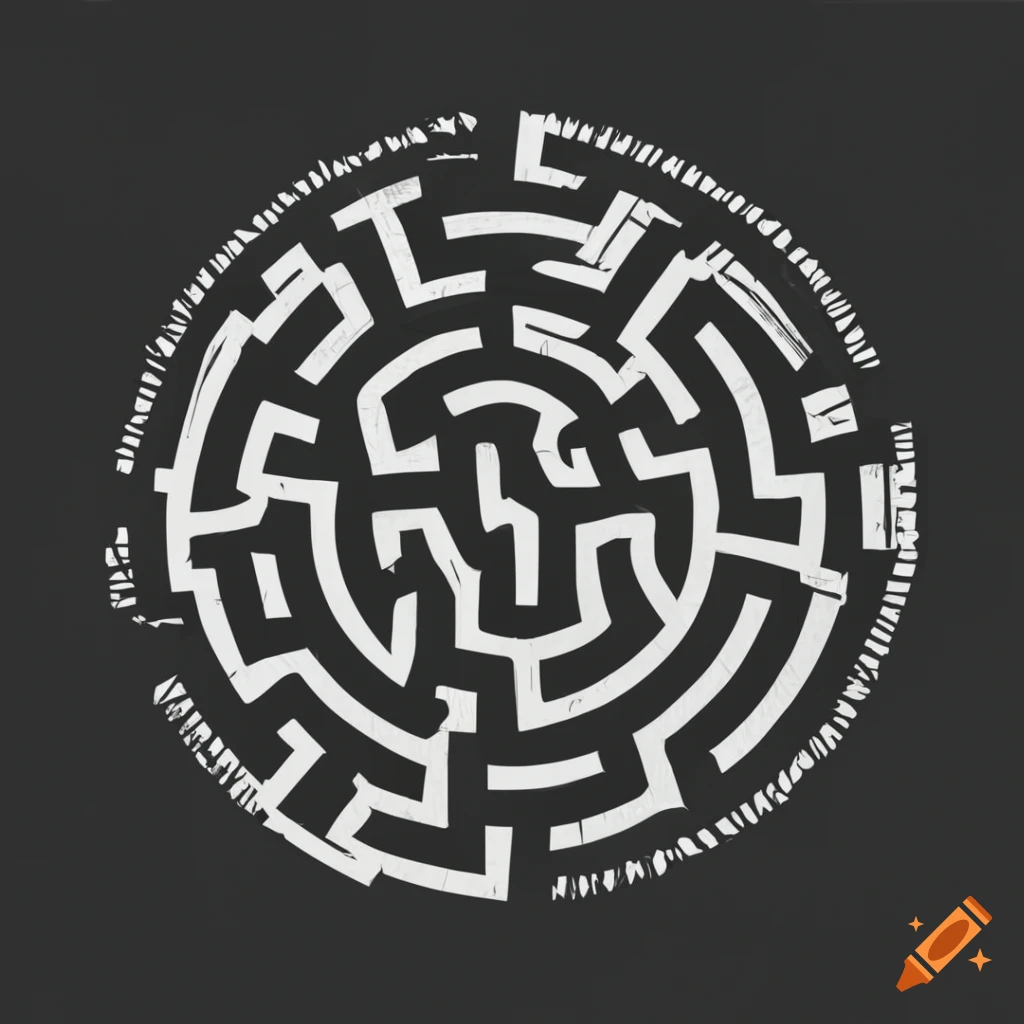 expressionistic logo design with labyrinth pattern