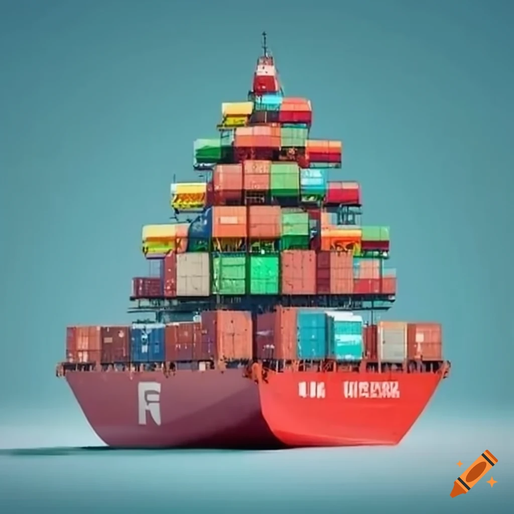 Container vessel with christmas treeshaped containers on Craiyon