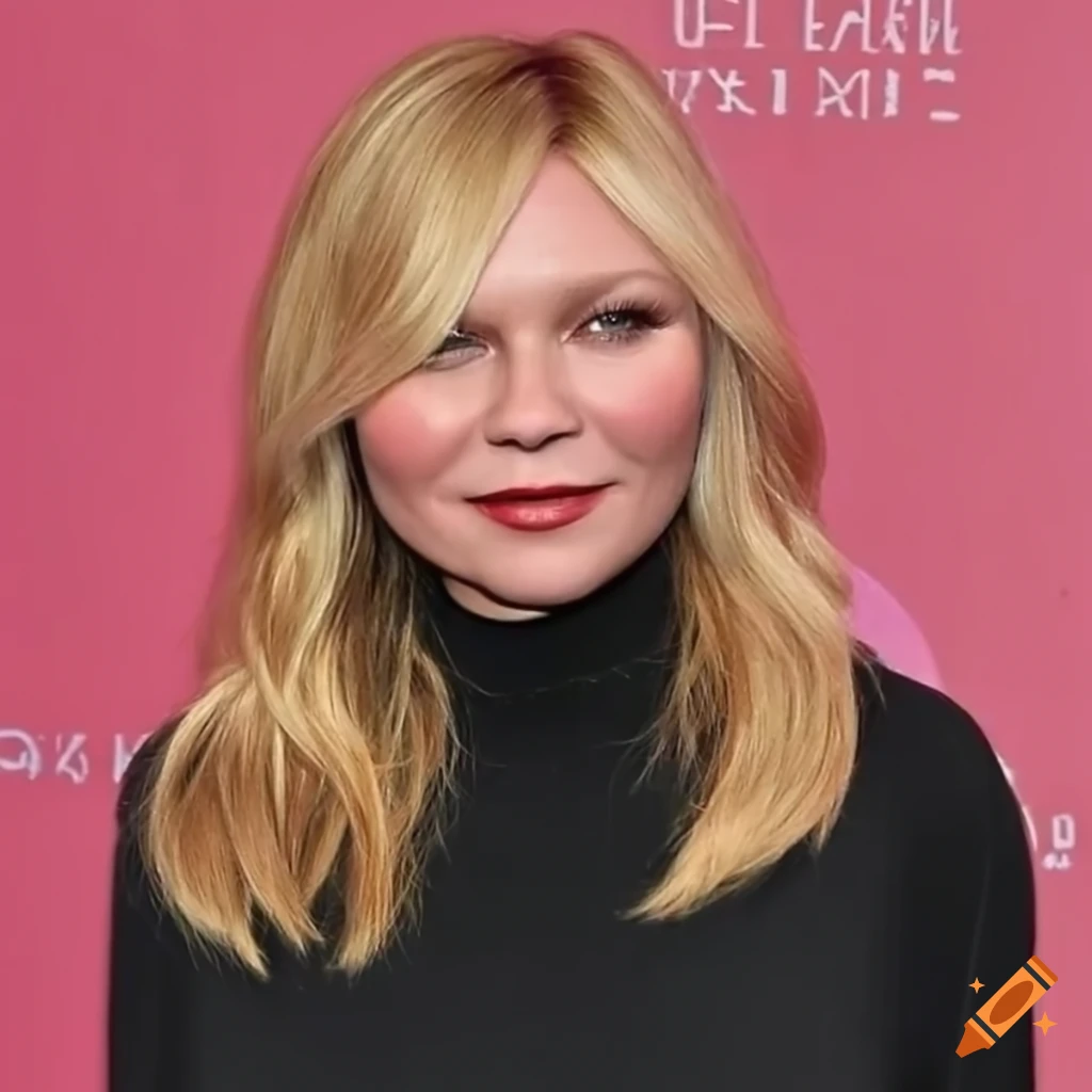 Kirsten Dunst with bob haircut and pink background