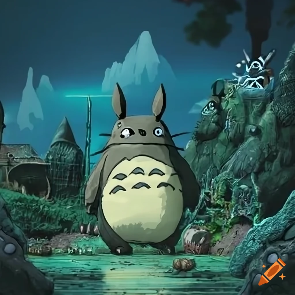 Totoro Blade Runner inspired diorama with glitter