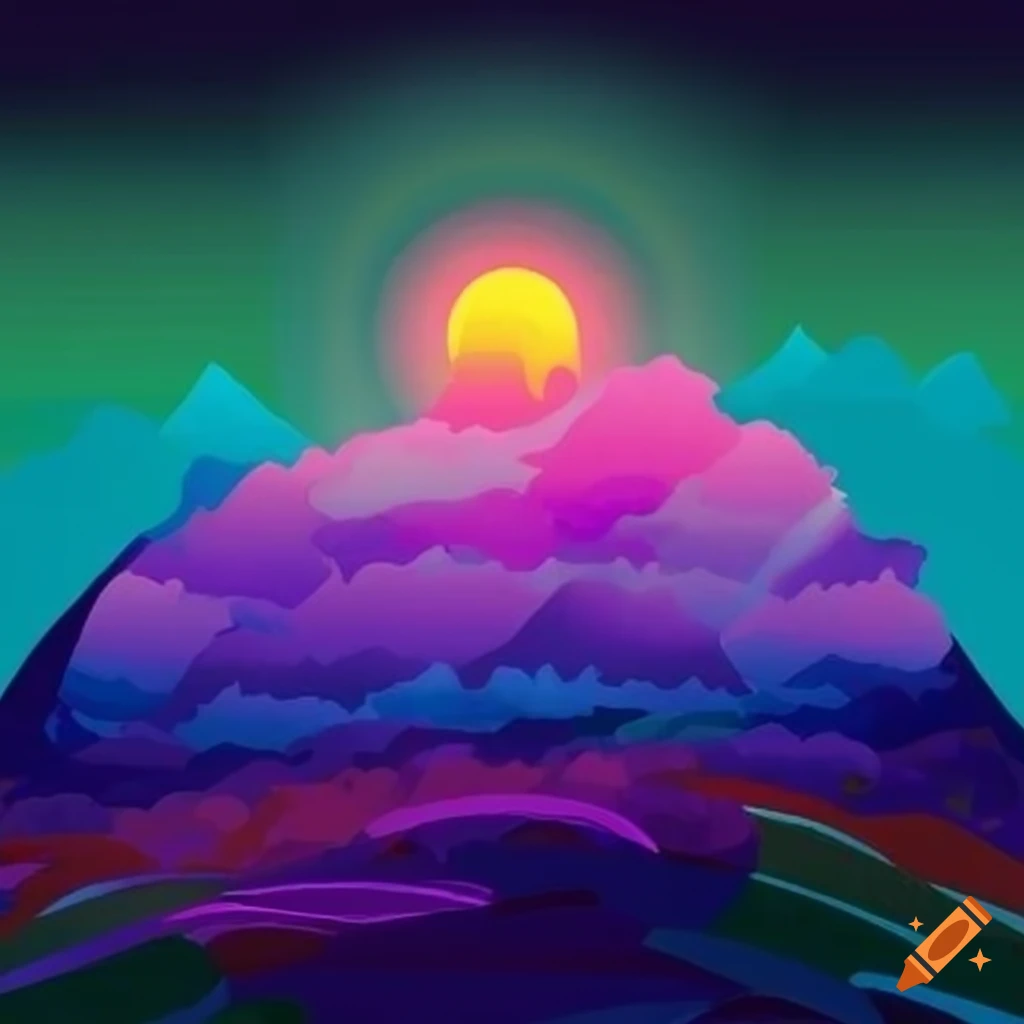 colored line illustration of a fantasy landscape
