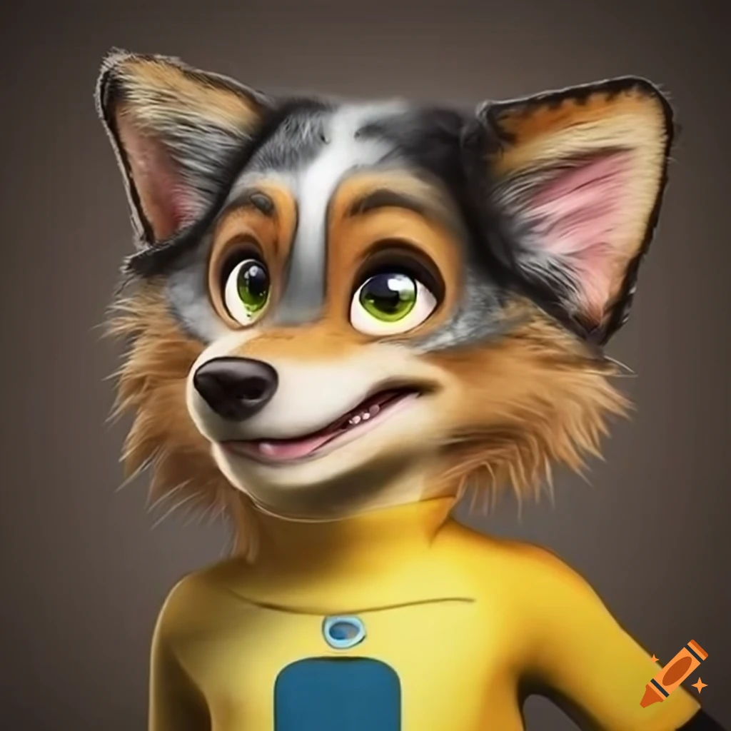 cute Zootopia style Australian Shepherd in wetsuit