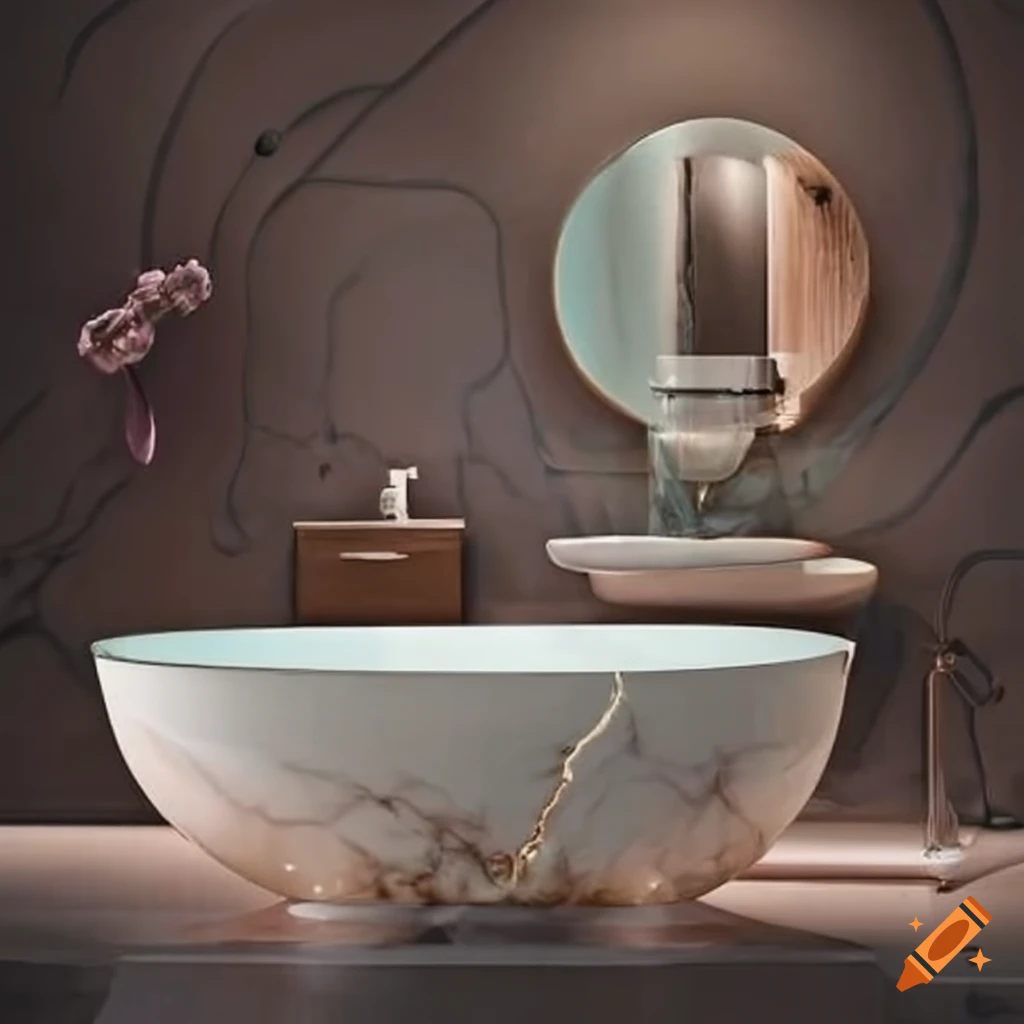 Elegant bathroom with marble bathtub and glass shower on Craiyon