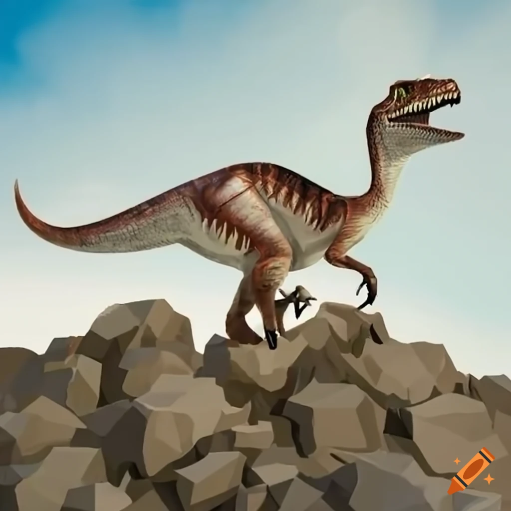 Velociraptor standing on rocky terrain