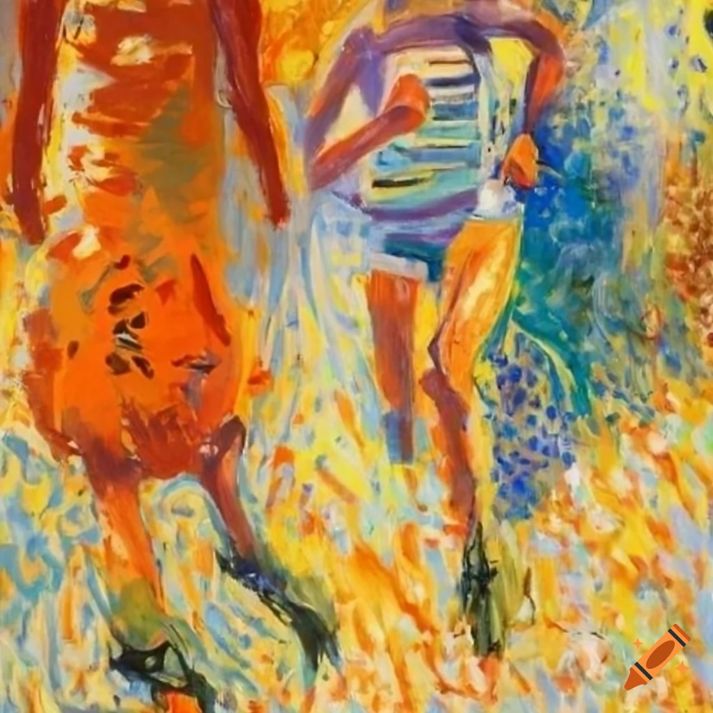 Coarse brush strokes oil painting of a female crosscountry runner on