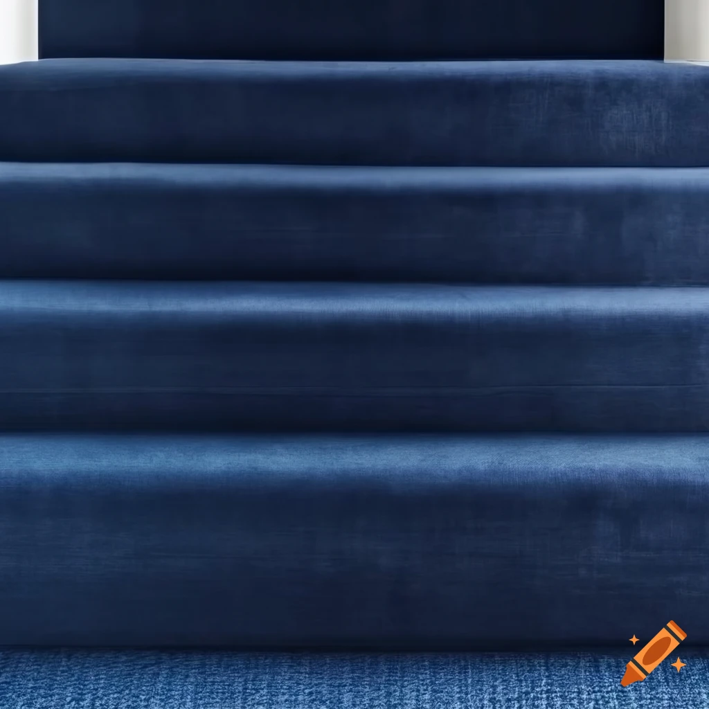 Elegant rembrandtstyle staircase with dark blue carpeting on Craiyon