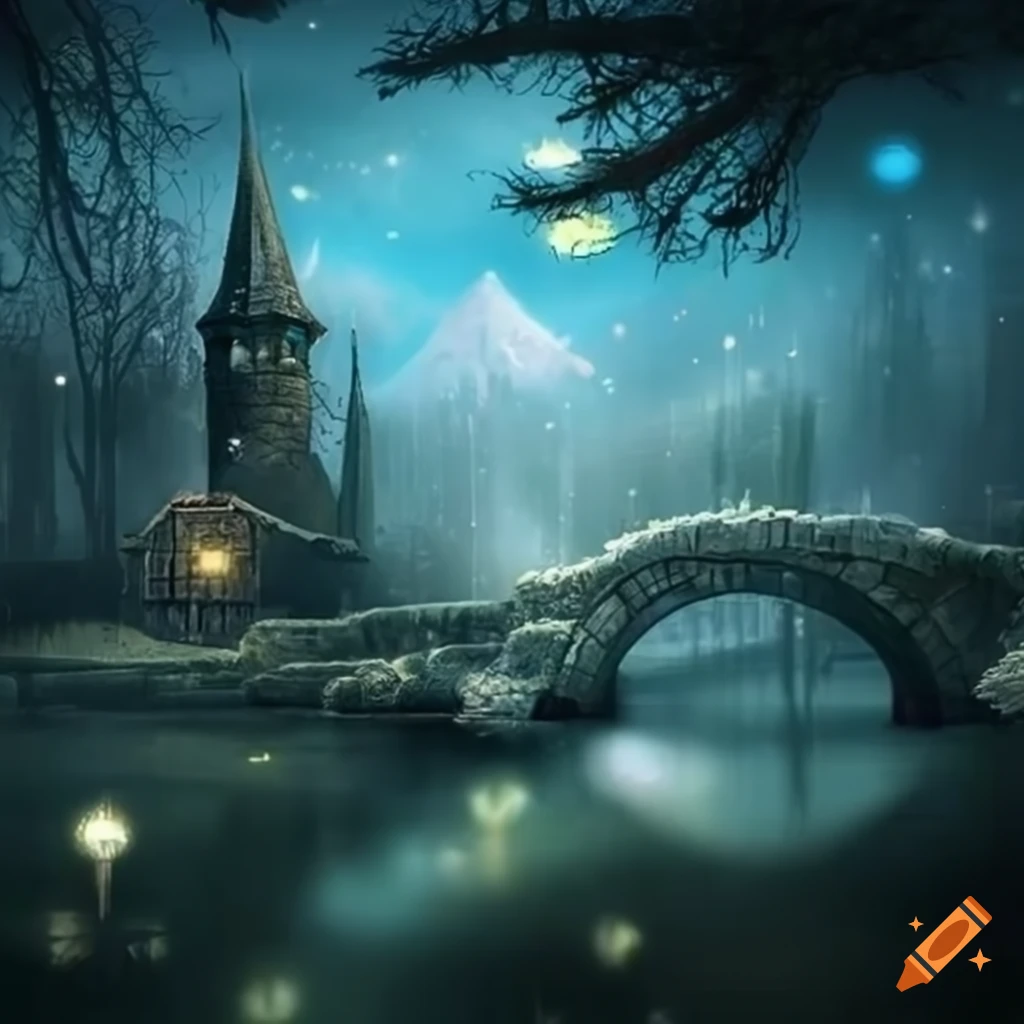 surreal landscape with fantastical creatures and glowing crystals
