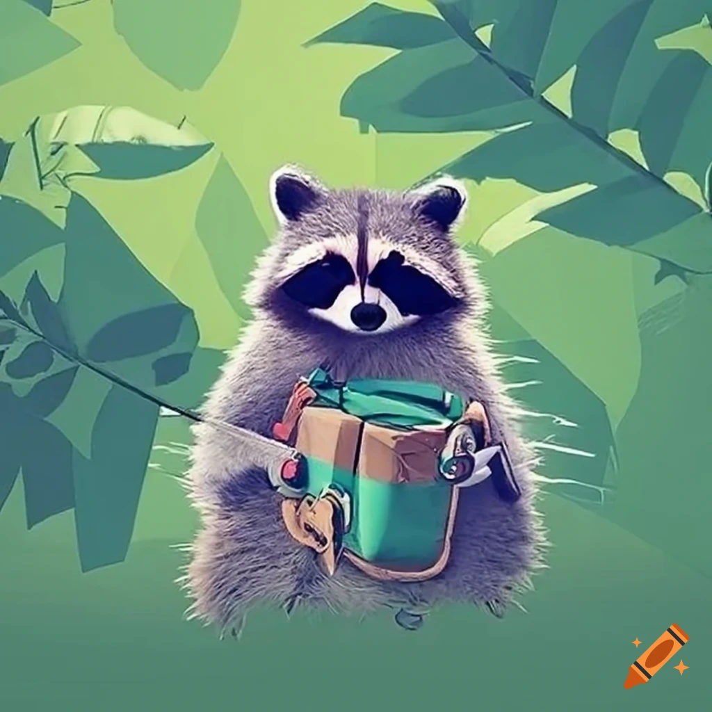 funny image of a guilty raccoon holding a satchel