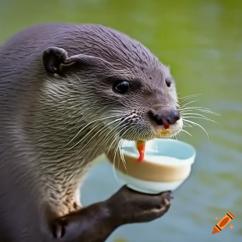 cute otter eating yogurt