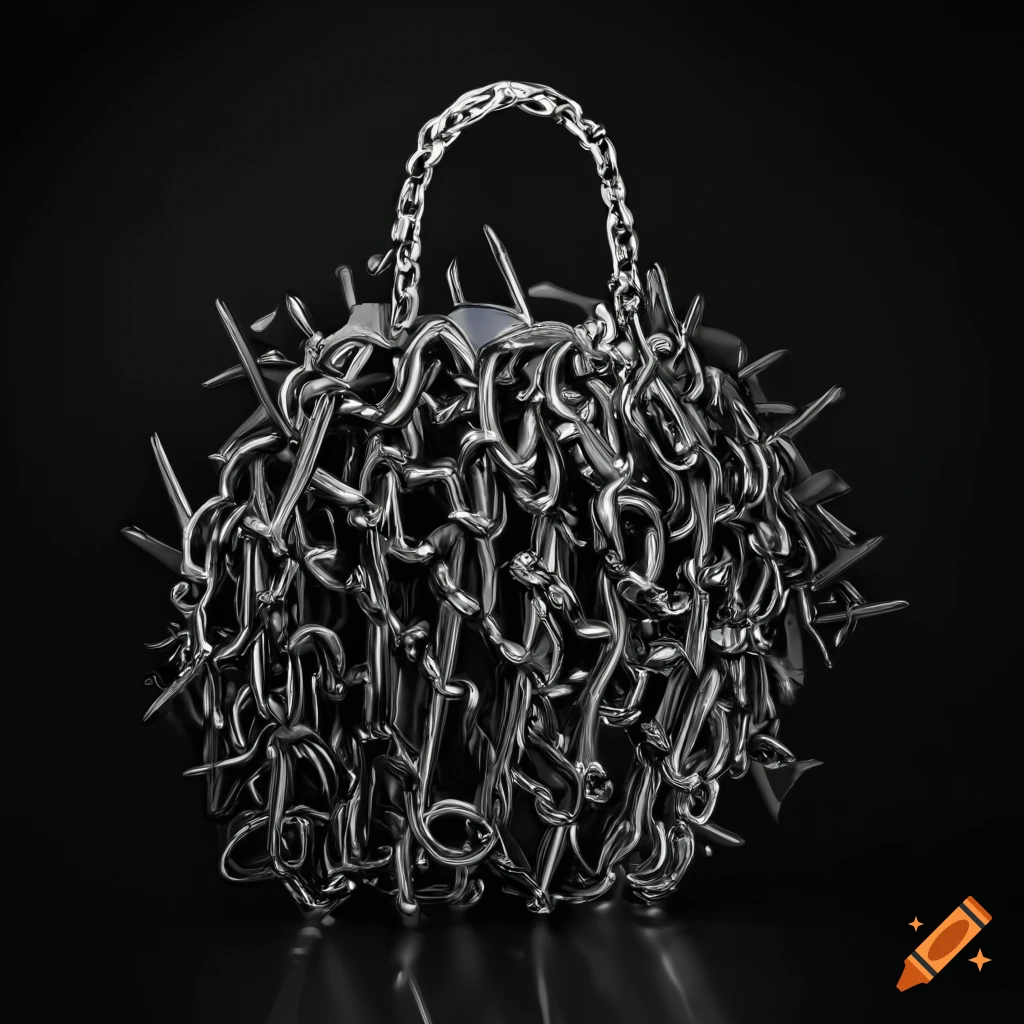 Metal chain shopping bag with spikes