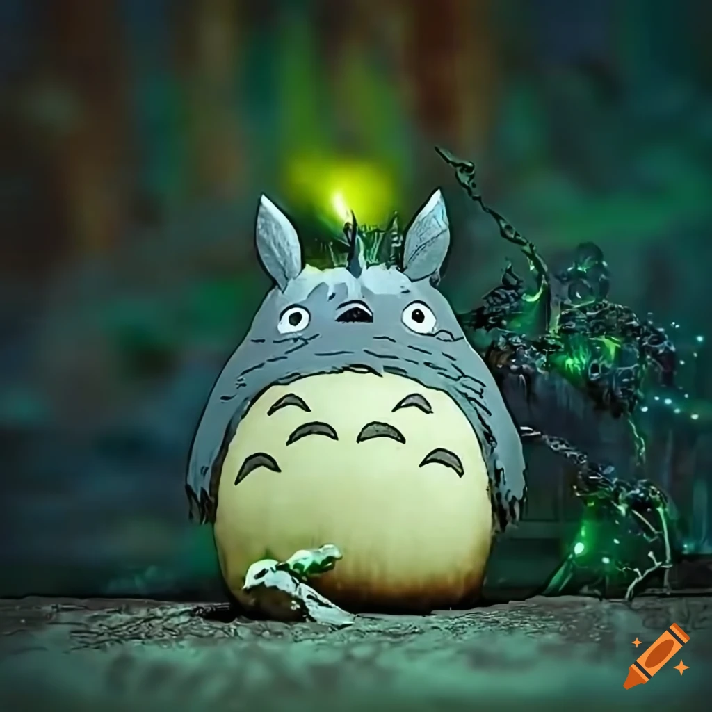 Totoro Blade Runner themed diorama with glitter