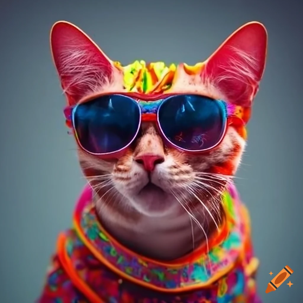 Artist cat wearing fashionable clothes and sunglasses