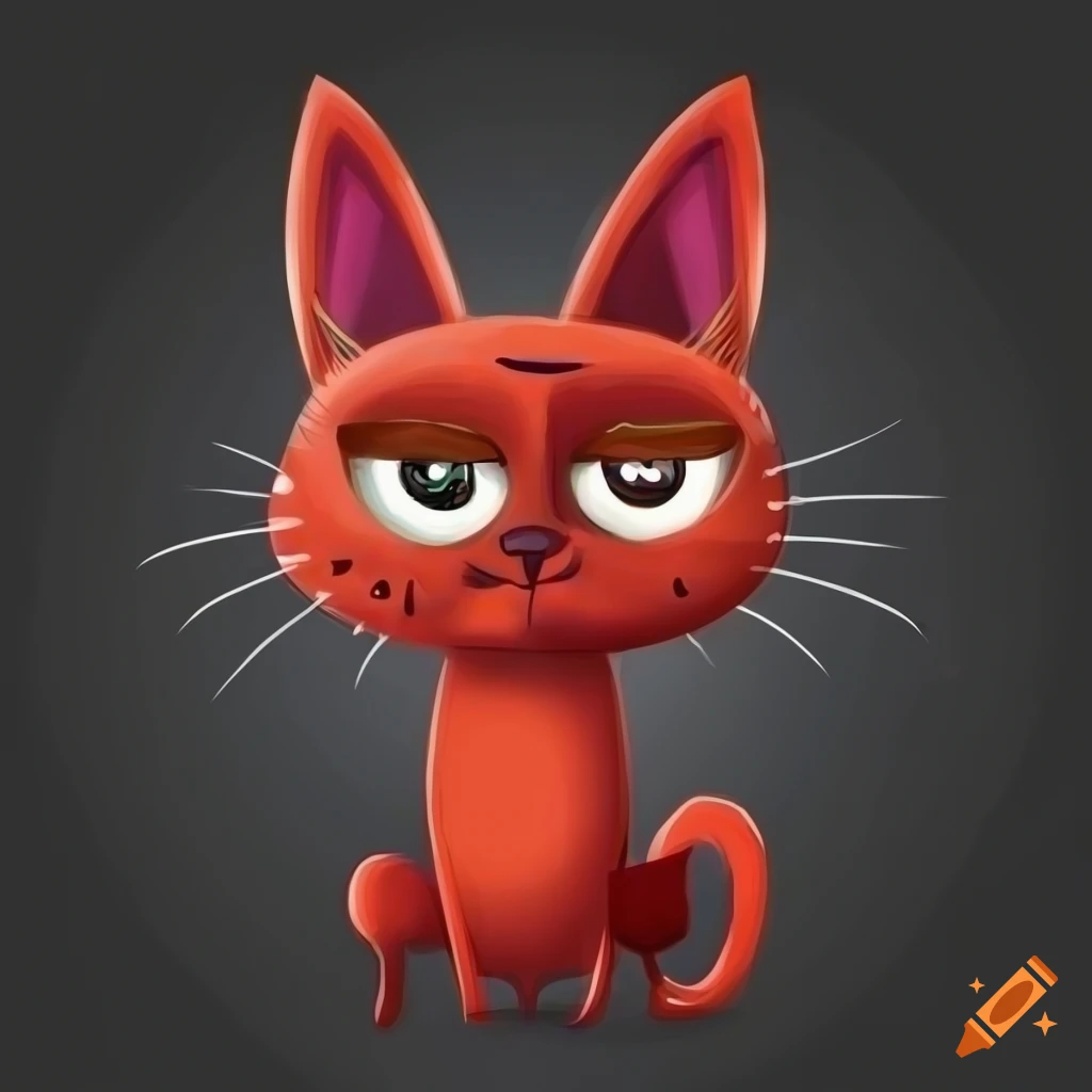 red scraggly cartoon cat on black background