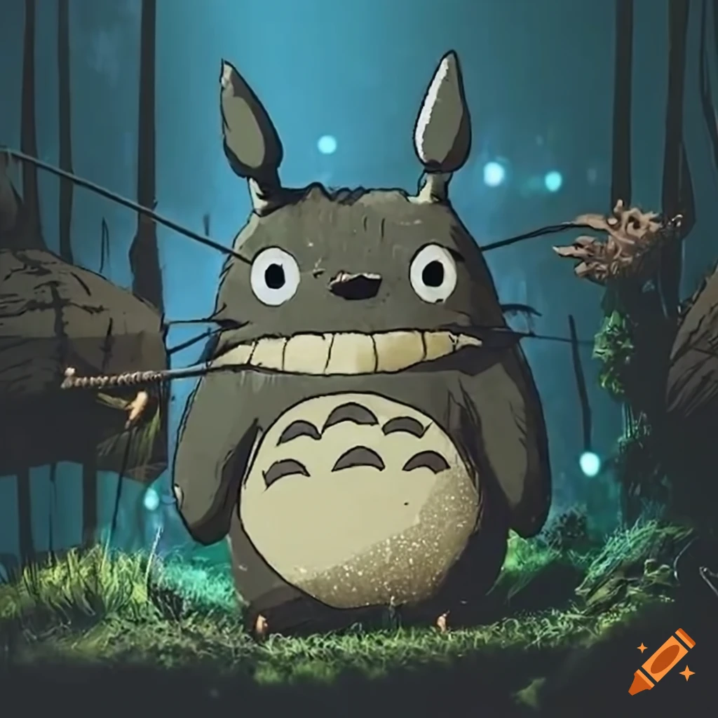 diorama of Totoro and Blade Runner inspired video game