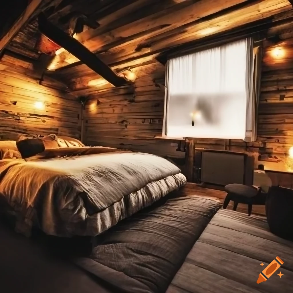 cosy bedroom with firelight at night