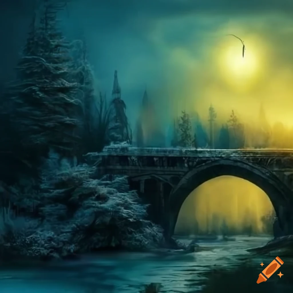 surreal park with strange creatures, fantastical trees and cloudy skies
