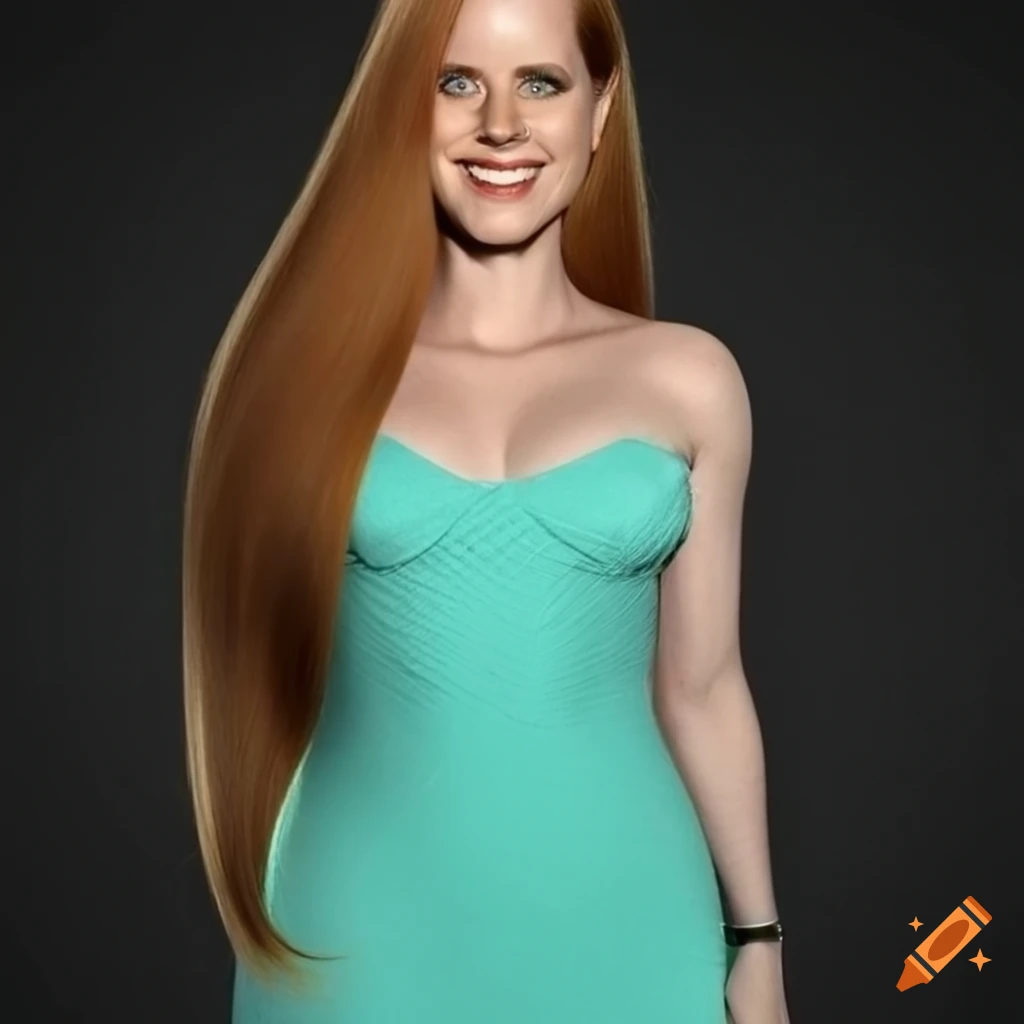 Amy Adams with straight hair and teal tube top