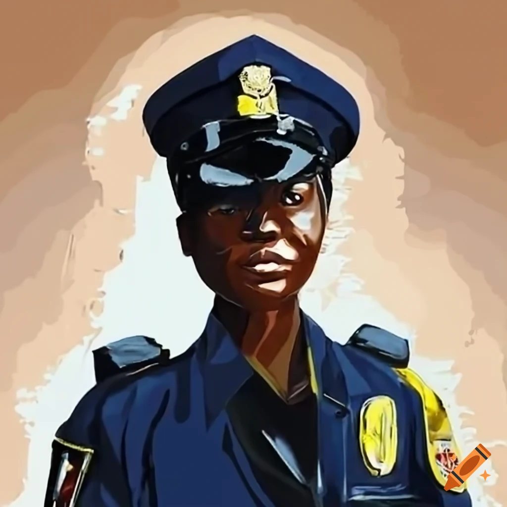 Line drawing of an african american girl in a police uniform on Craiyon