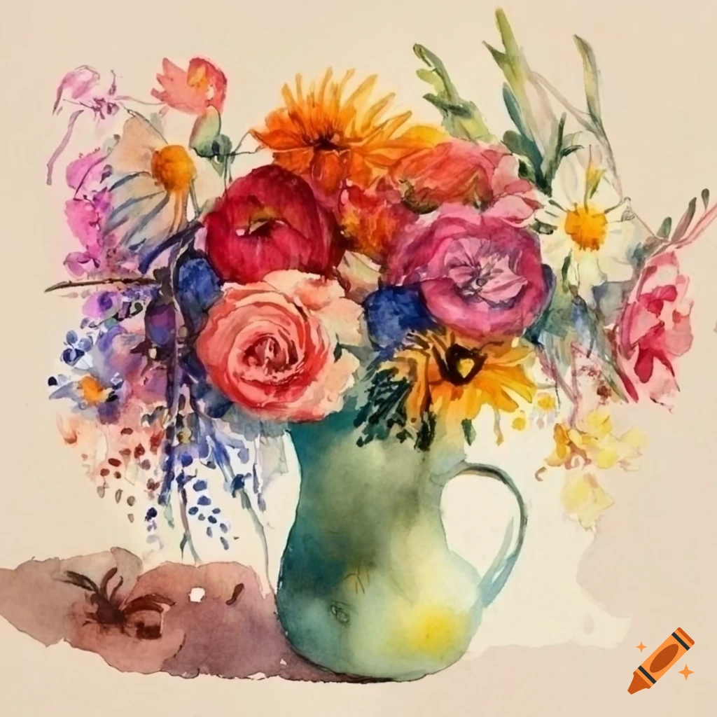 Watercolor bouquet of various flowers on Craiyon