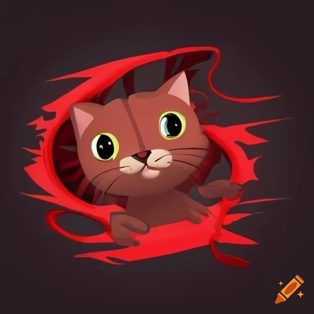 red cartoon cat on black background