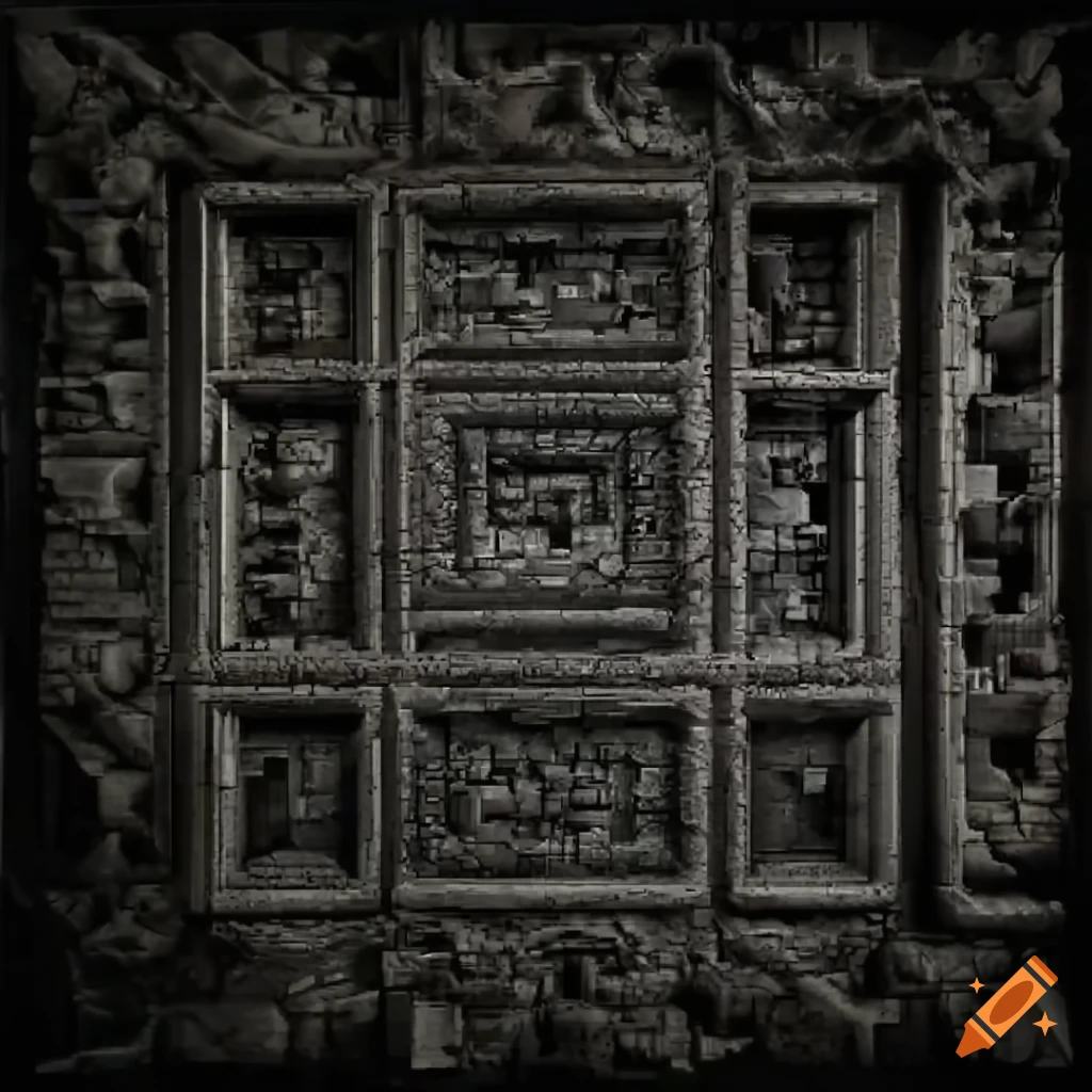 2D game tiles with H R Giger inspired ruins