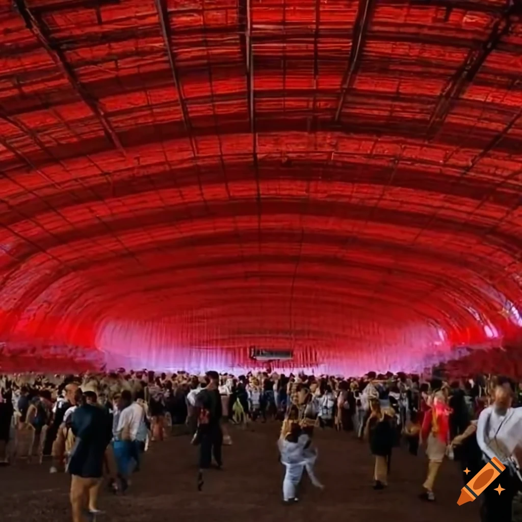 glass hangar with red transparent bricks