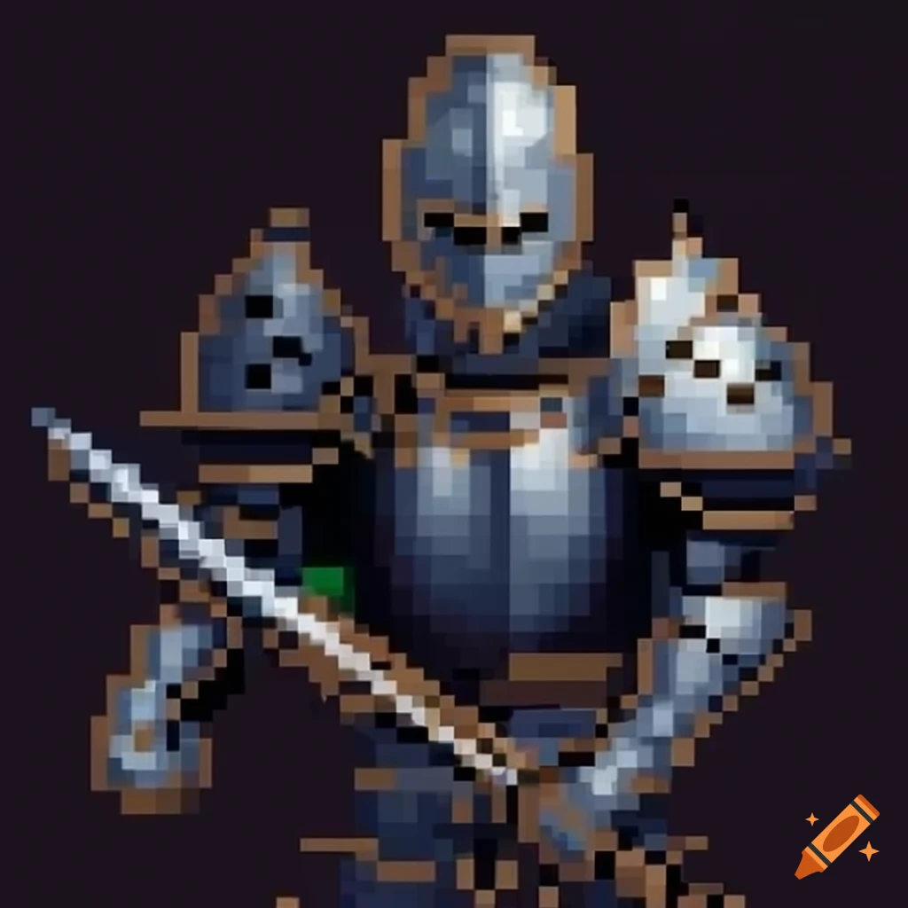Pixel art of a knight battling a dragon on Craiyon