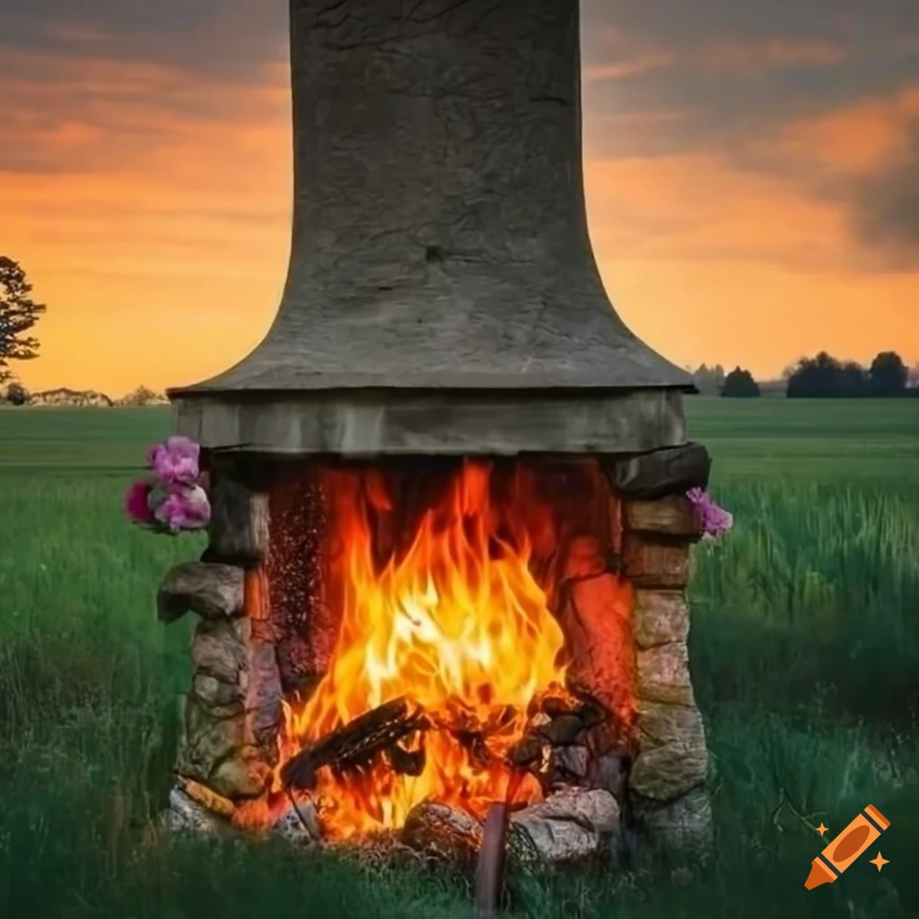 Cooking soup over a roaring fire in a stone fireplace