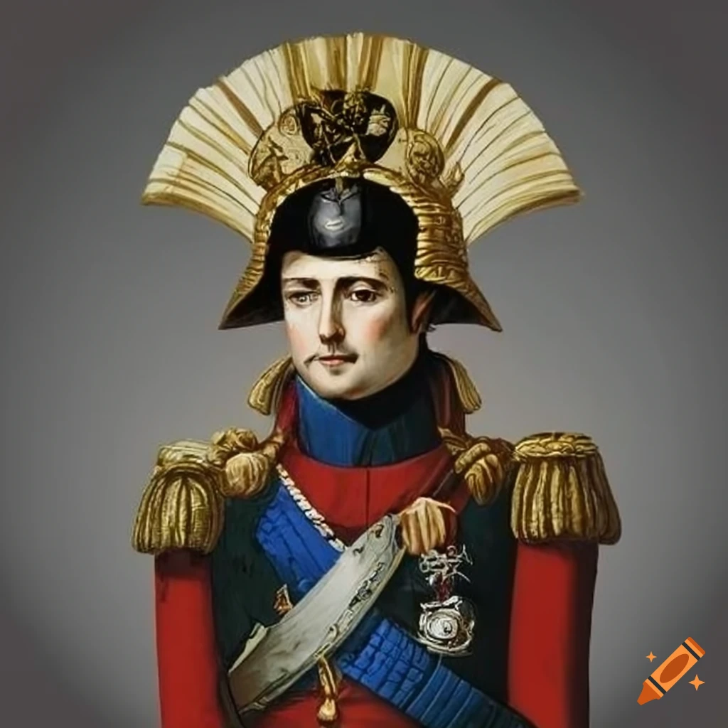 Artistic portrayal of napoleon bonaparte in a samurai helmet