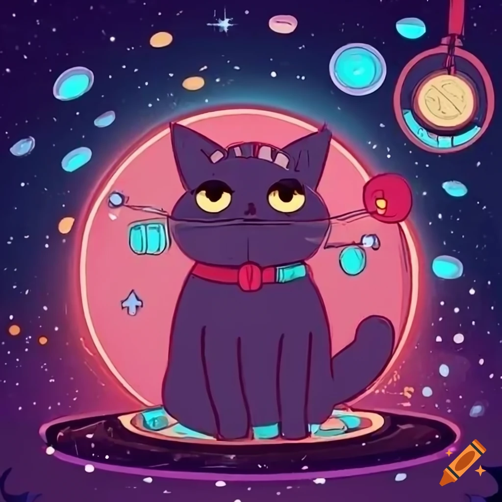 lofi style cat in space with headphones