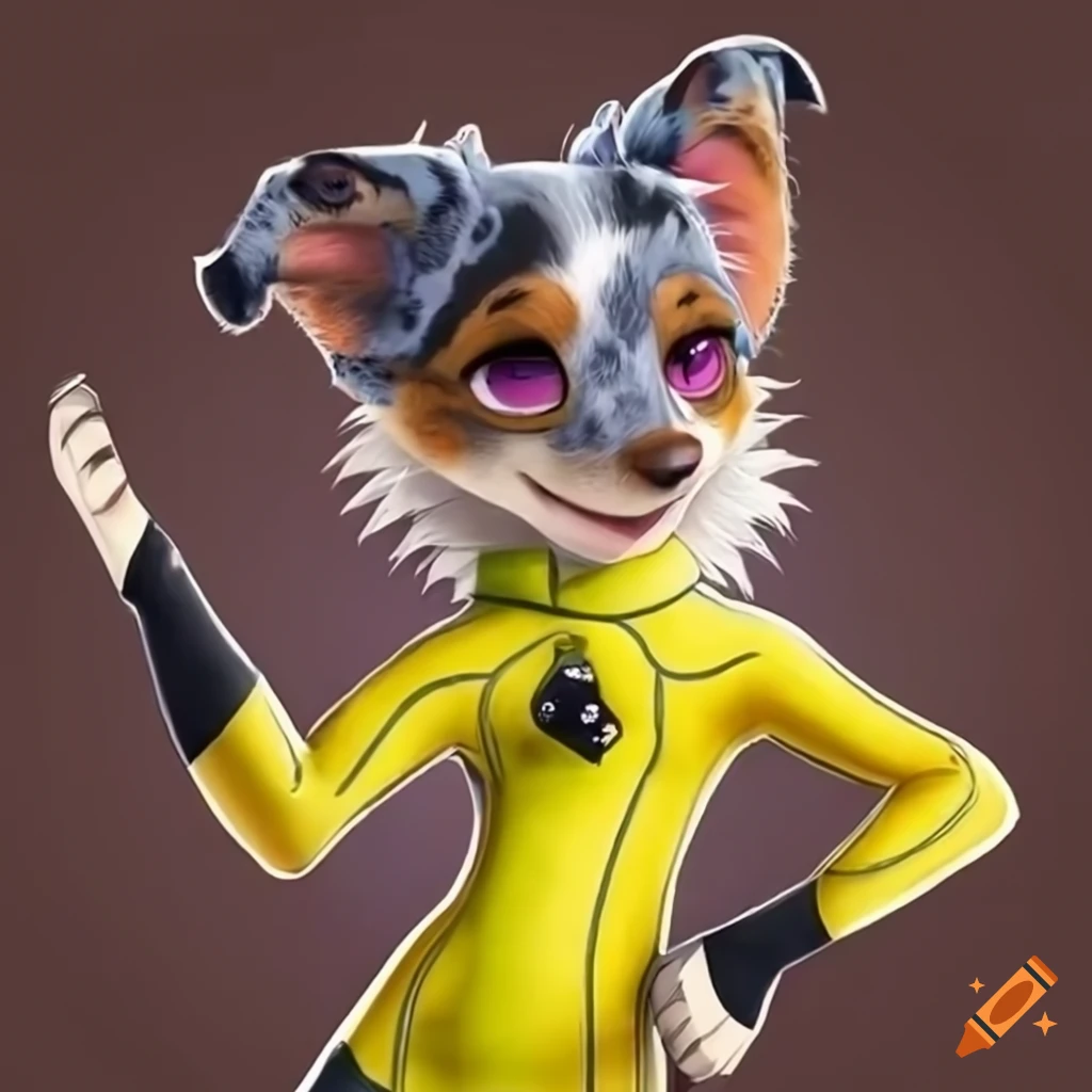 cute Zootopia style Australian Shepherd in wetsuit