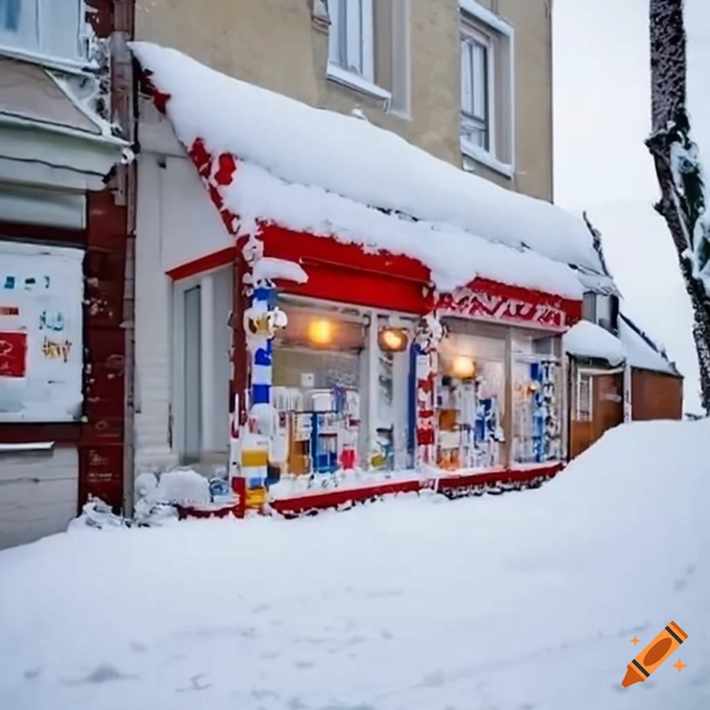 Snowcovered pharmacy in winter on Craiyon