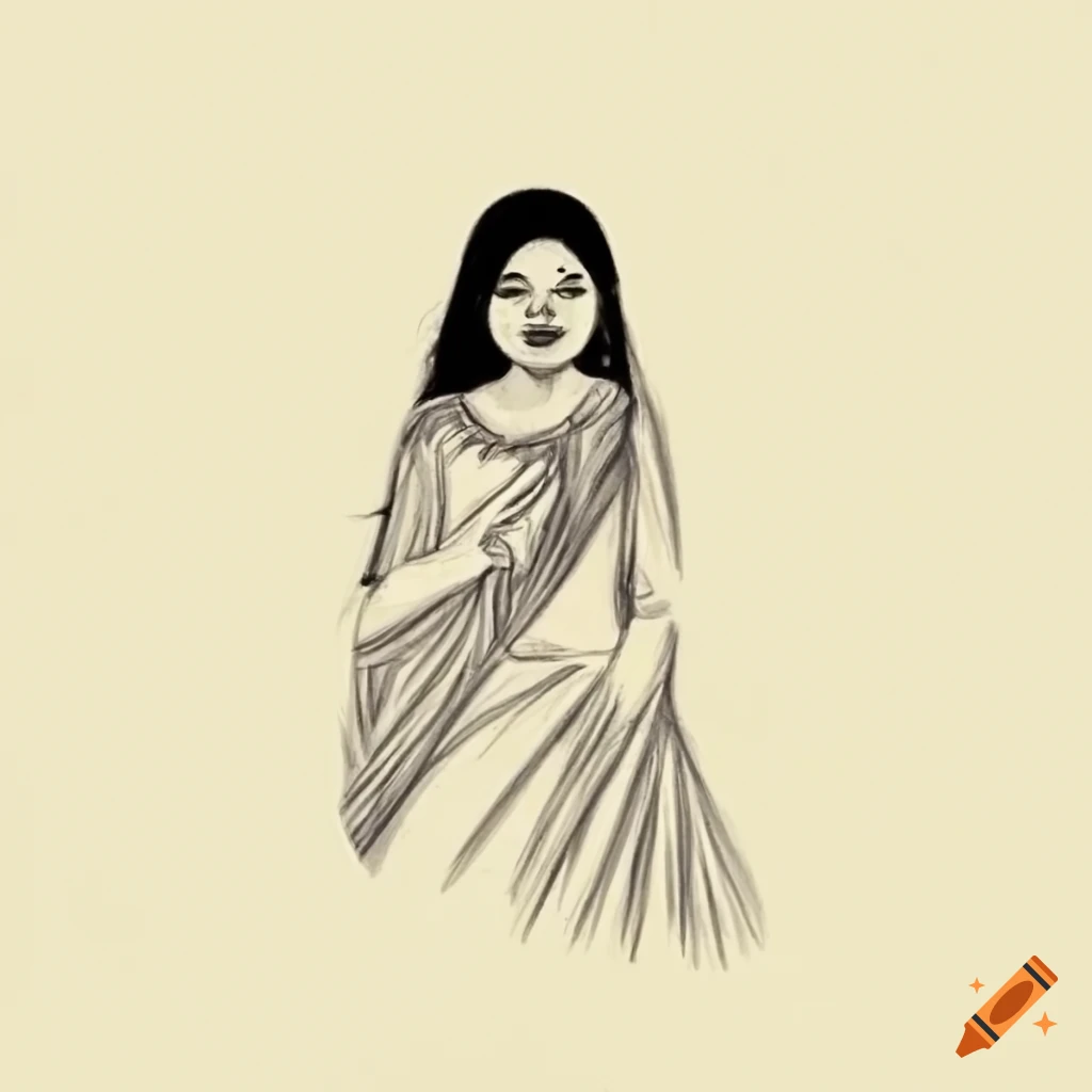how to draw a girl wearing traditional saree - Drawing easy |  @sapnadrawing7130 - YouTube