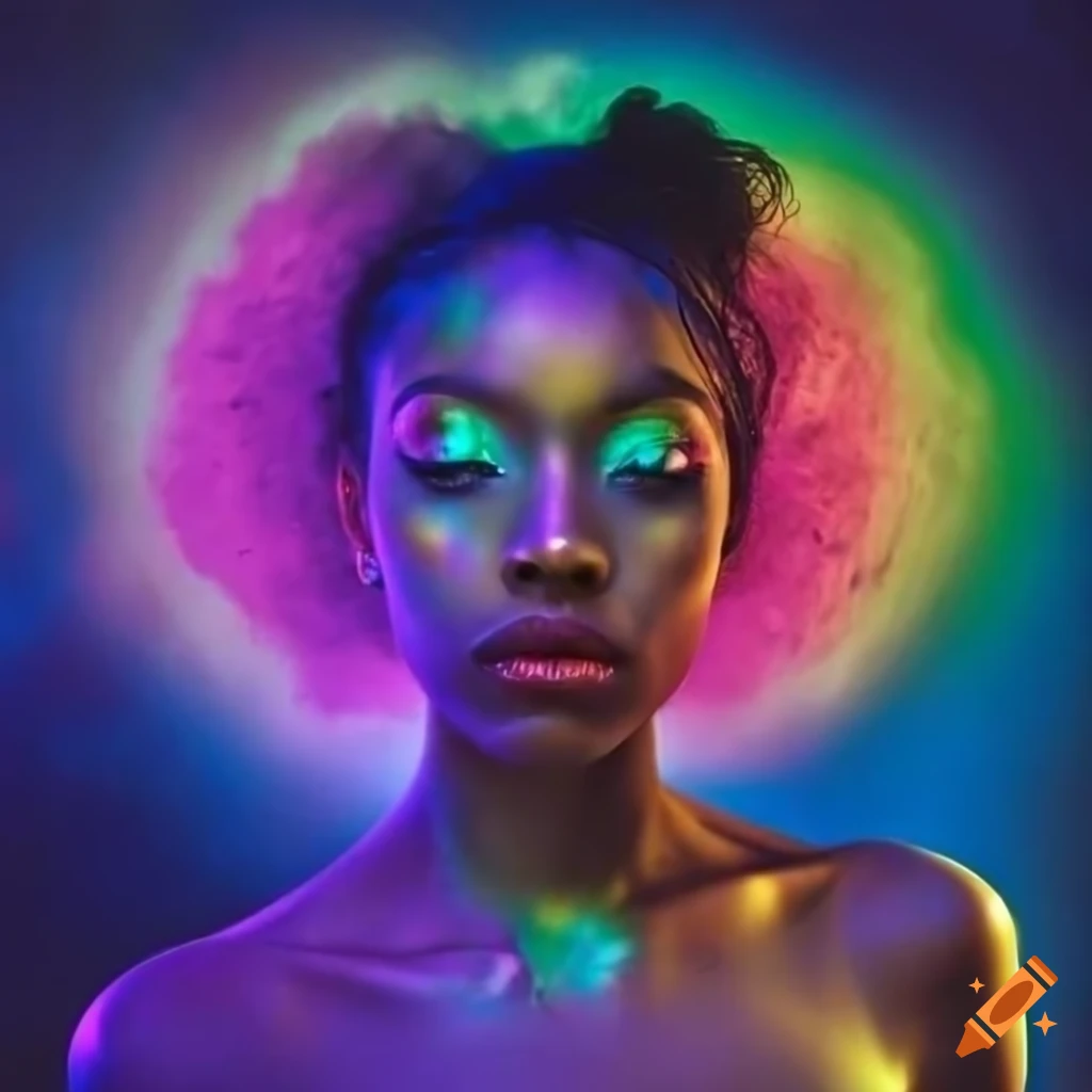 Futuristic and colorful portrait of a goddess