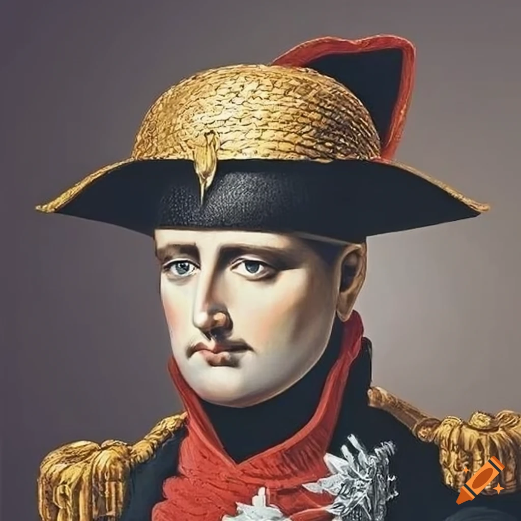 Portrait of napoleon bonaparte wearing a straw hat on Craiyon