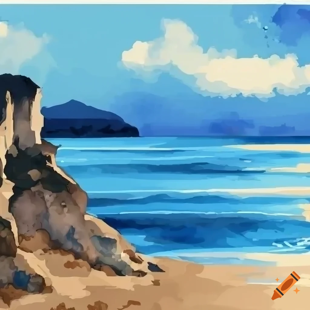 vector art of a seaside with cliffs in blue shades