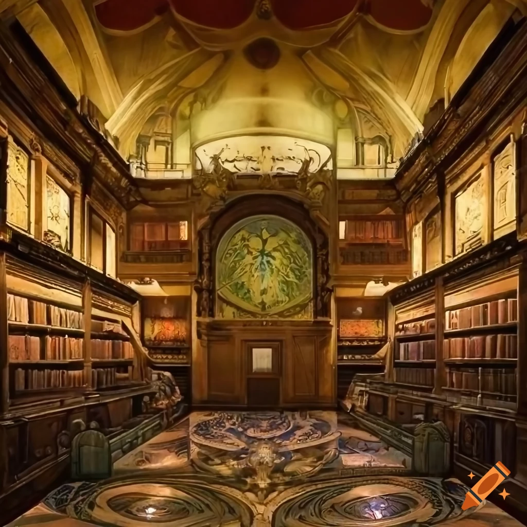 Art nouveau library inspired by alphonse mucha