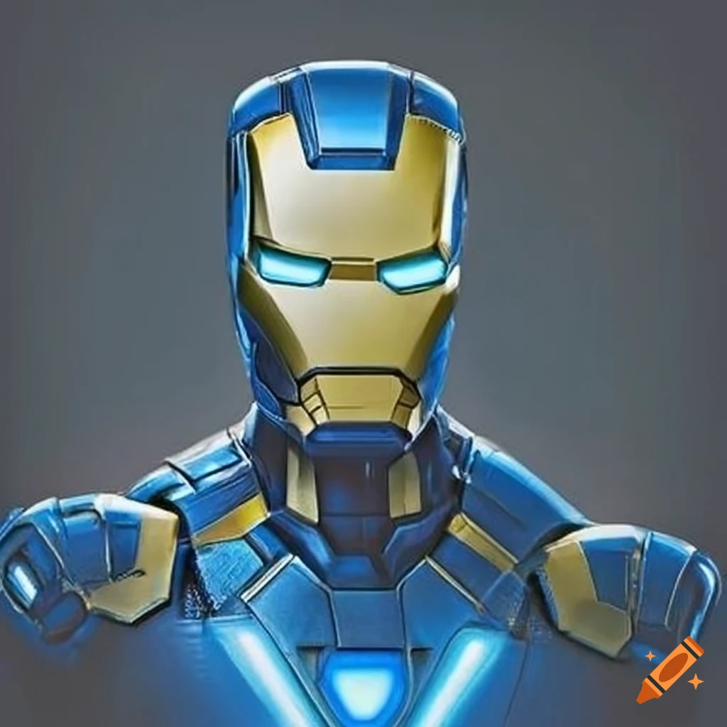 Iron Man in yellow and blue costume